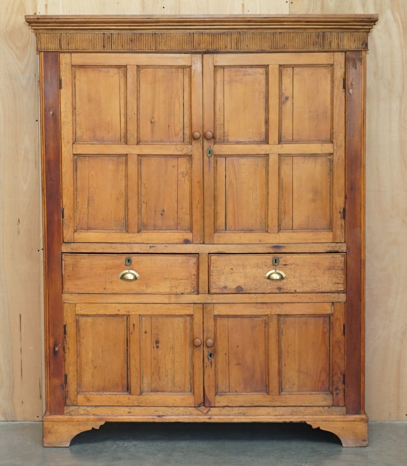 Perfectly Formed Antique Georgian Circa 1780 Panelled Pine Housekeepers Cupboard photo for sale