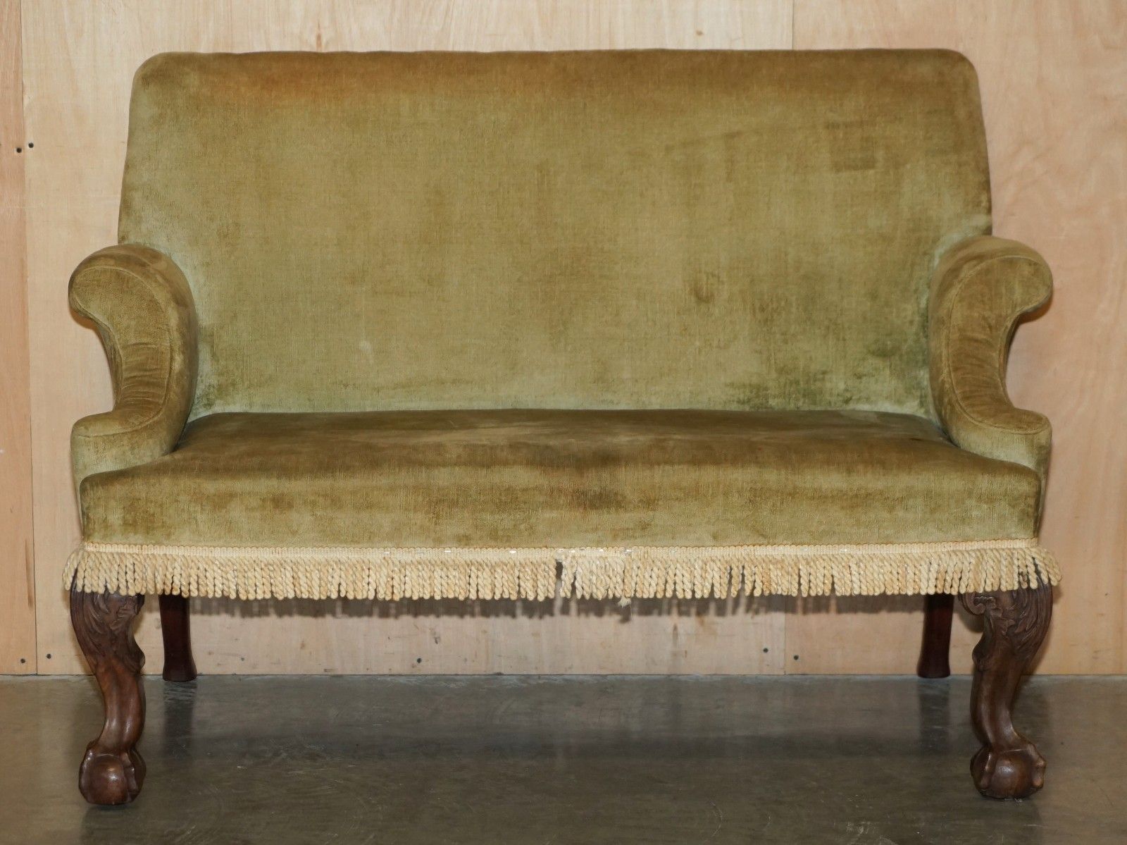 Fine Antique George III Circa 1780 Hand Carved Settee Sofa With Claw & Ball Legs photo for sale