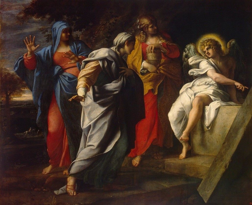 Fine 1860 Silk Embroidery Of Annibale Carracci 1598 The Three Marys At The Tomb photo Art