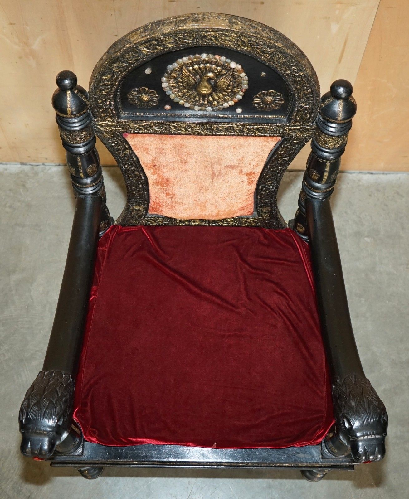 photo furniture Vintage Repouse Metal Indian Circa 1950's Ebonised Panther Head Armchair