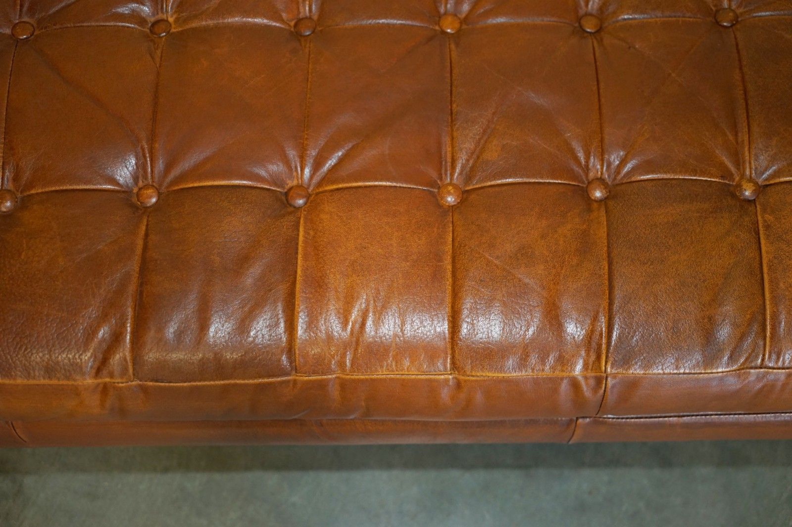 Chesterfield Legacy Brown Leather Knoll Studio Barcelona Style Daybed Footstool photo vinterior