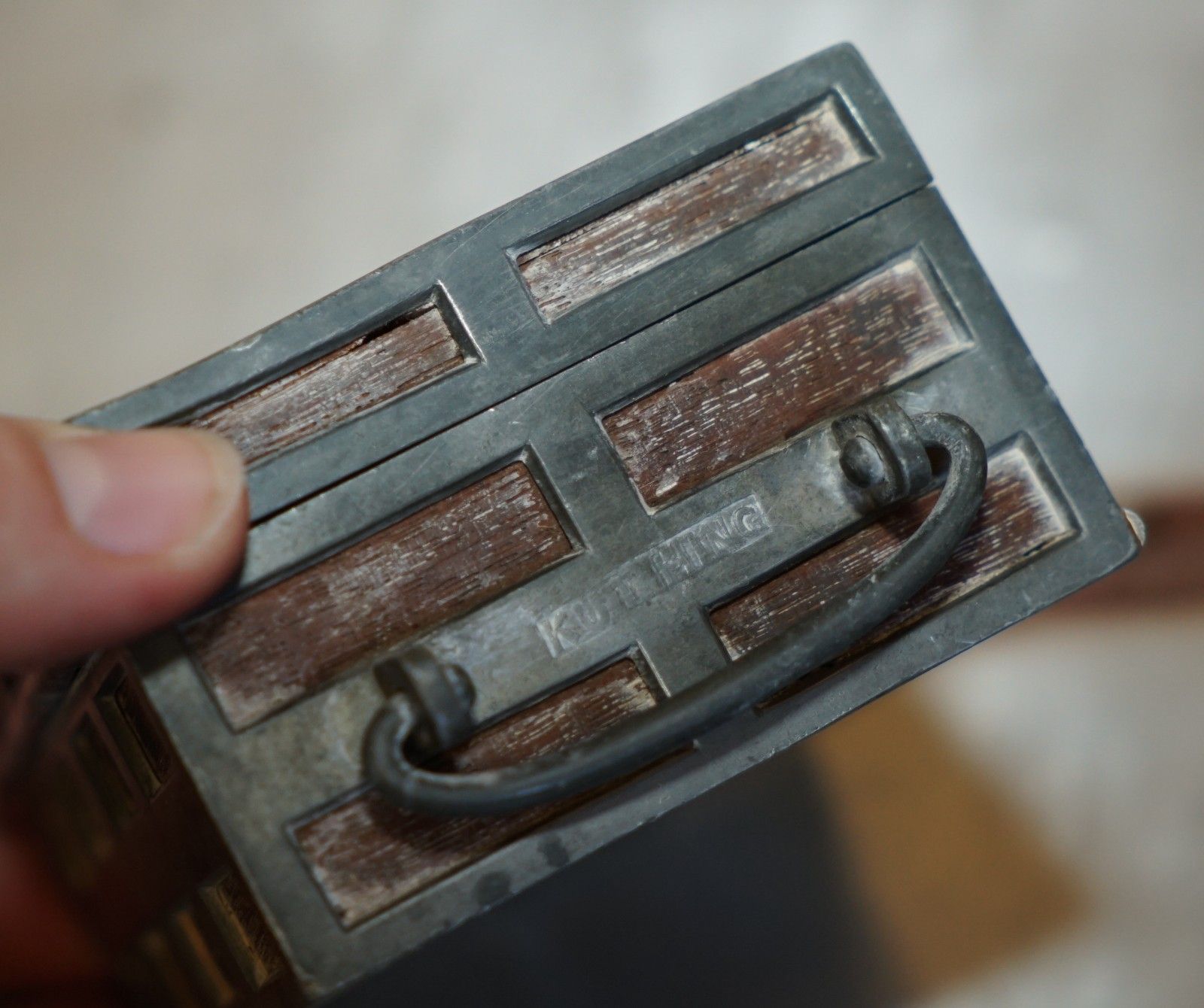 photo furniture Antique Circa 1920 Chinese Kut Hing Pewter & Wood Carved Dragon Jewellery Box
