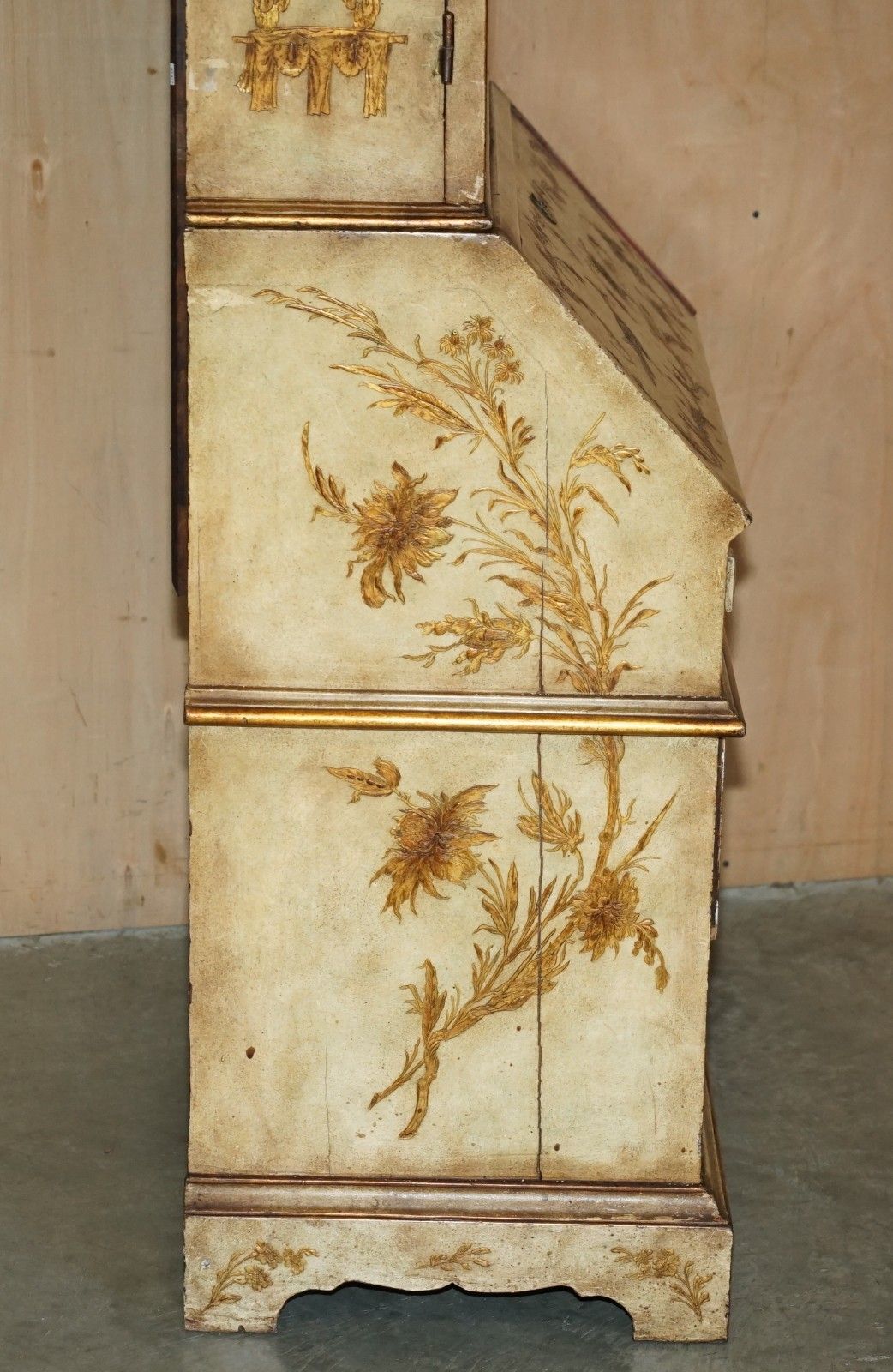 7950.0 Circa 1900 Venetian Chinoiserie Decorated Parcel Gilt Bureau Bookcase Drawers photo