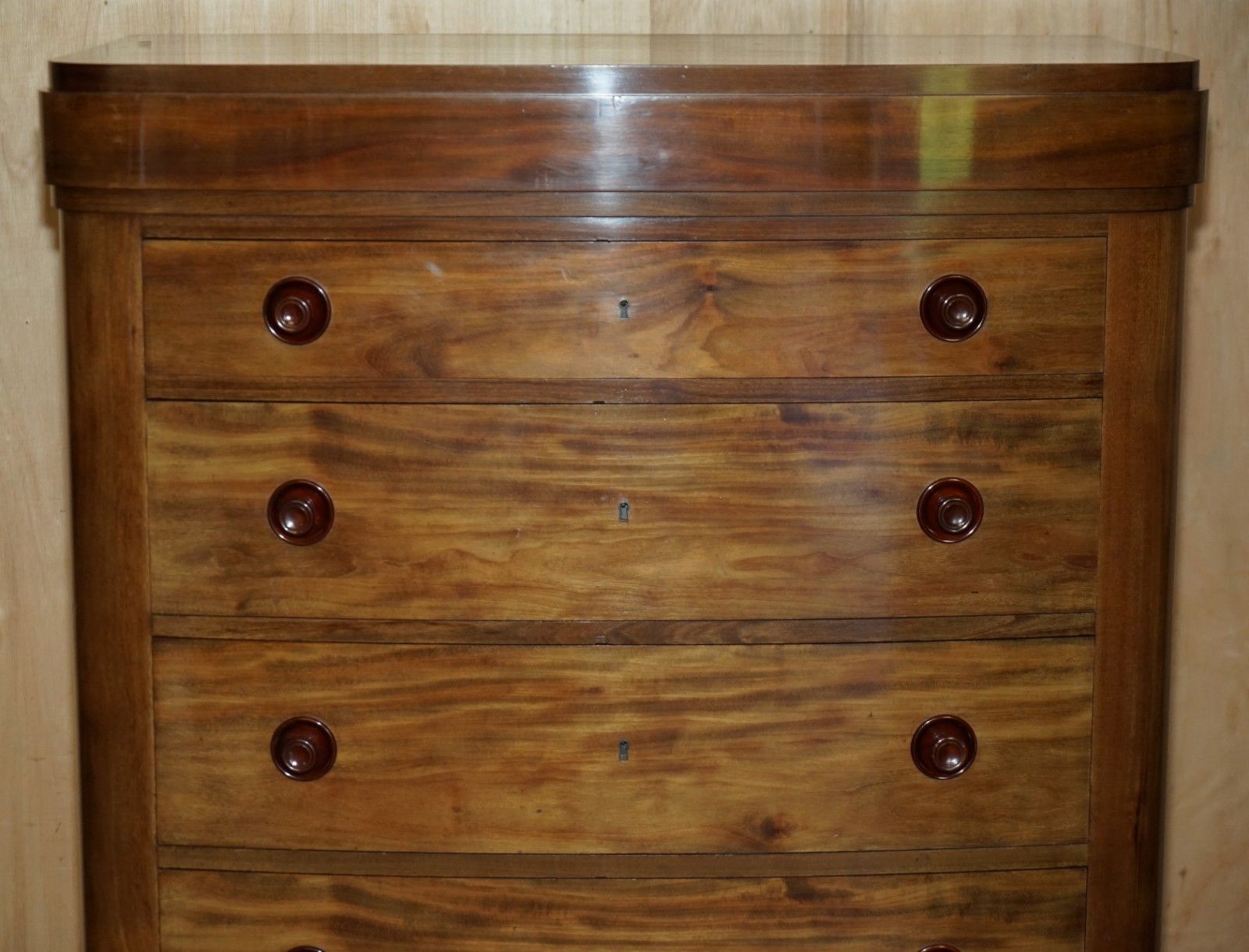 Pair Of Antique Estate Made Bow Fronted 168.5cm Walnut Tallboy Chest Of Drawers photo Furniture