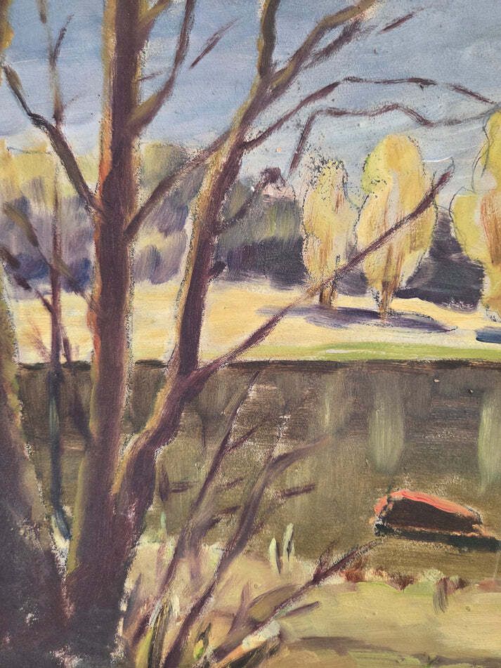 Swedish Fields And Woods Oil Painting By Eric Nadirn 1943 photo for sale