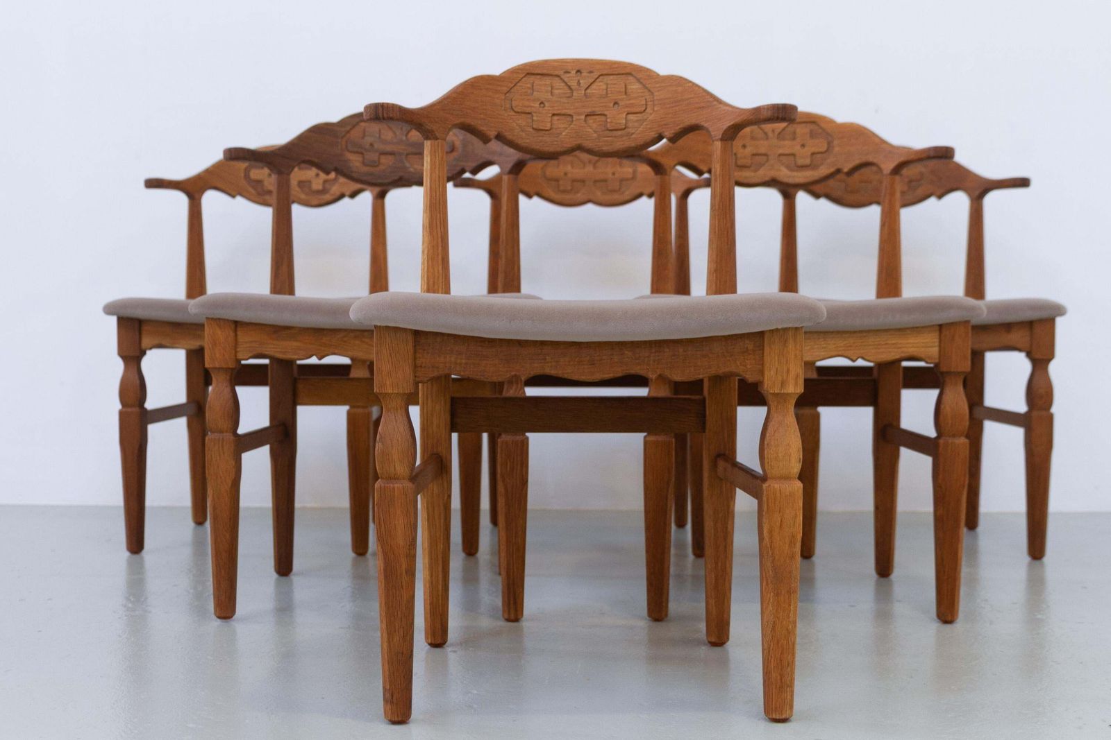 Danish Brutalist Oak Dining Chairs By Henning Kjærnulf, 1960s. Set Of 6. photo buy