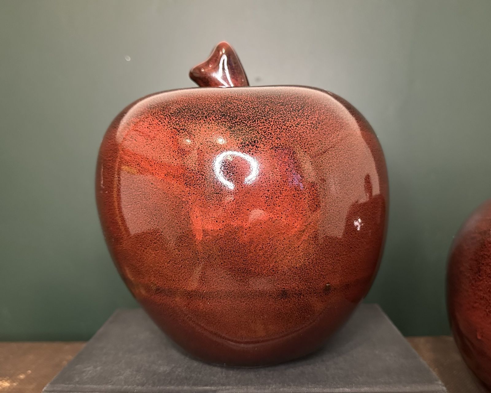 Heavy Vintage Ceramic Apple Bookends Red Glaze Mid Century