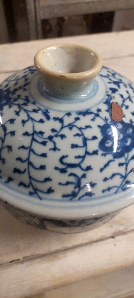 Antique Blue And White Porcelain Pot From China, Qing Dynasty, 19th Century photo furniture