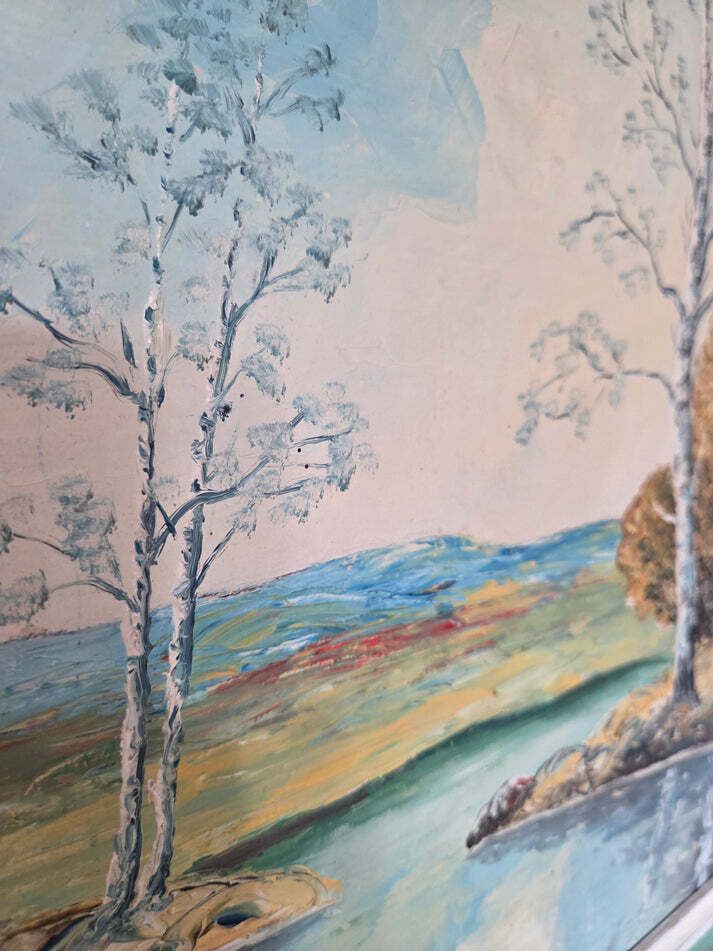 Vintage Swedish Oil Painting Of A Lake Scene photo Art