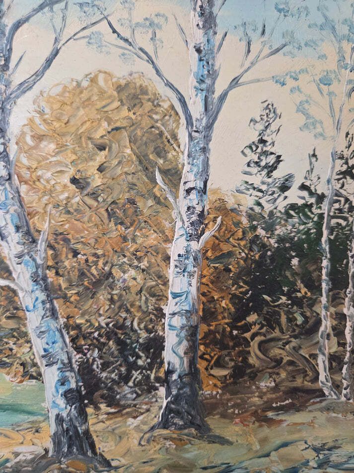 Vintage Swedish Oil Painting Of A Lake Scene photo vinterior
