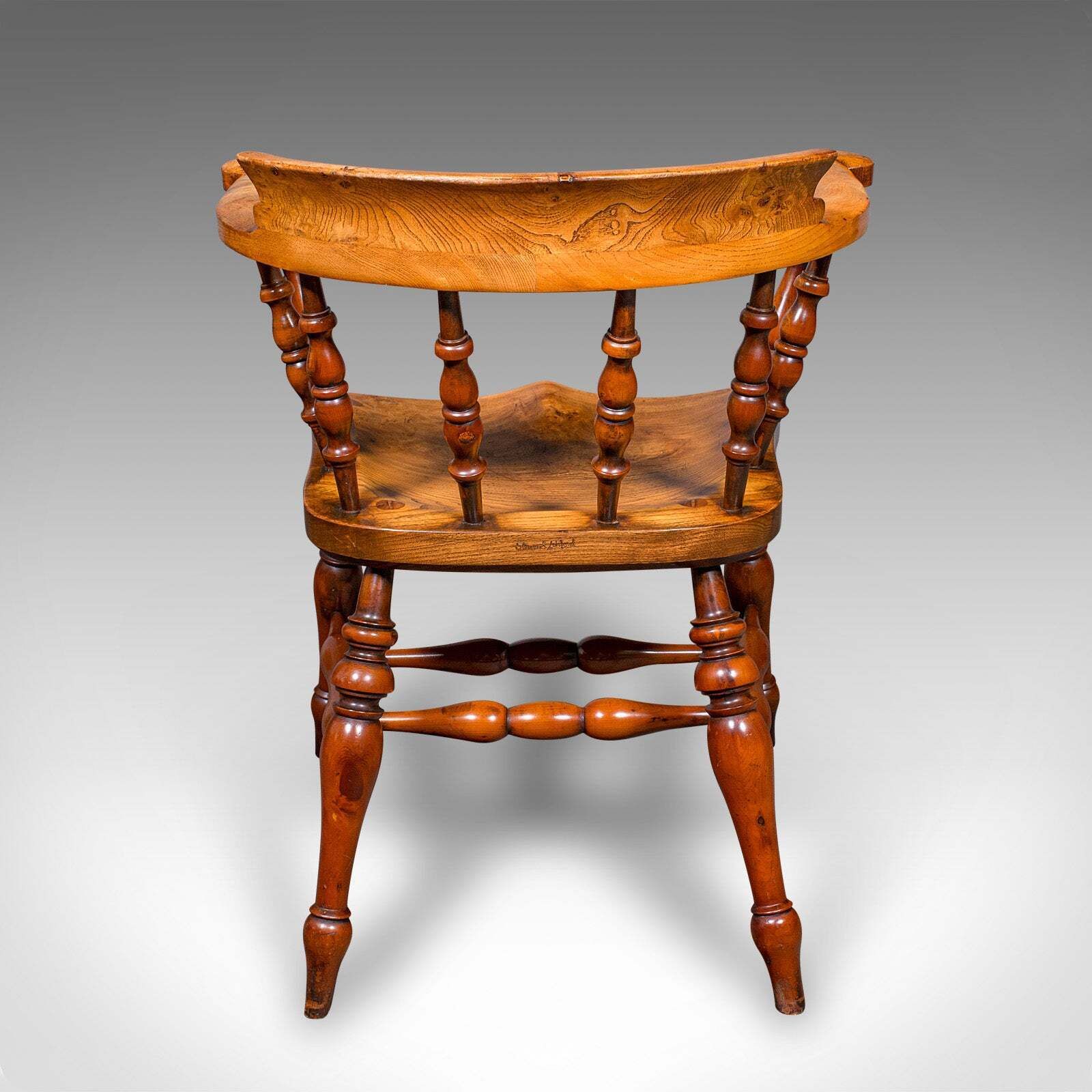 Vintage Smoker’s Bow Chair, English Ash, Captain’s Elbow Seat, Victorian Revival photo Furniture