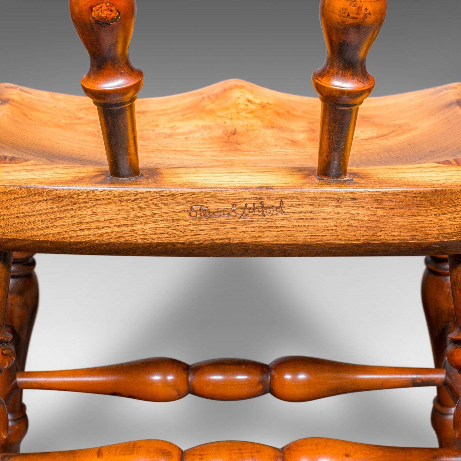 1220.0 Vintage Smoker’s Bow Chair, English Ash, Captain’s Elbow Seat, Victorian Revival photo