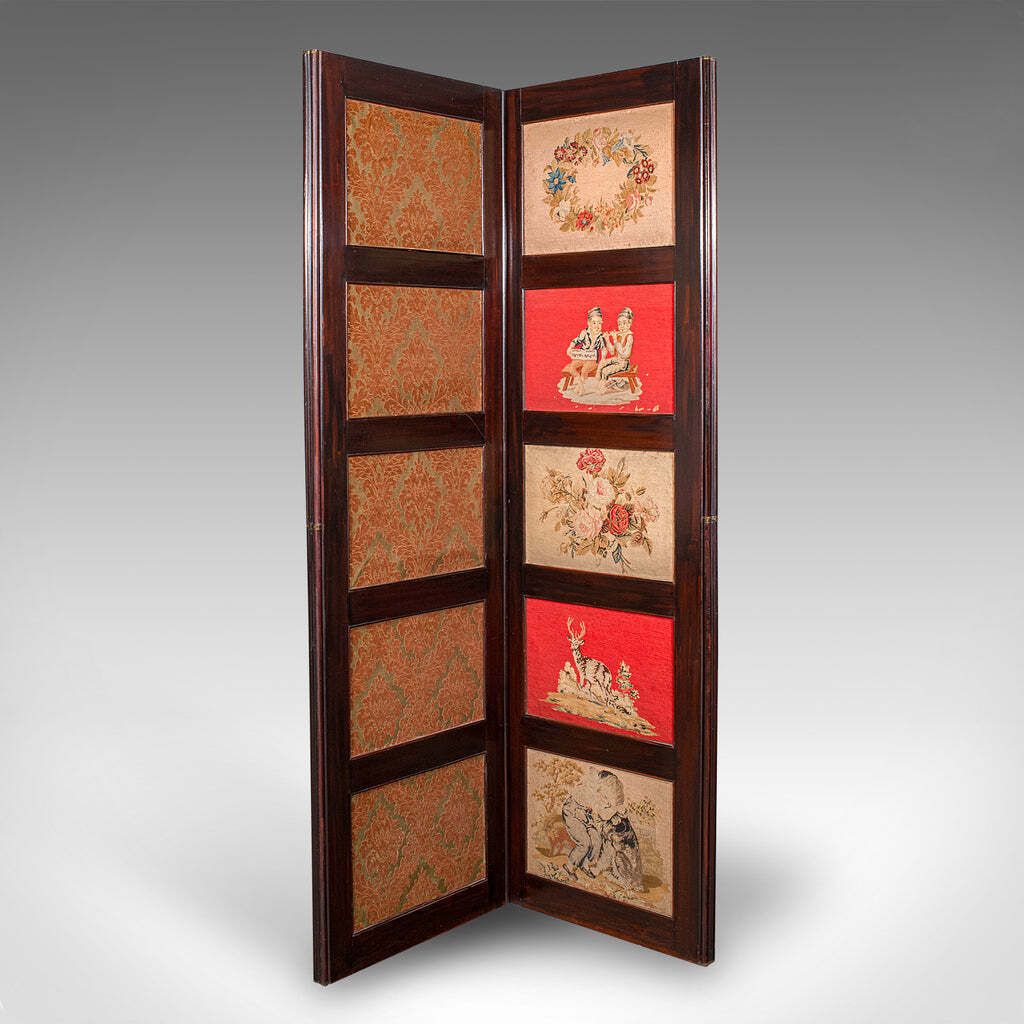 6' 7" Tall Antique Room Divider, English, Needlepoint, Privacy Screen, Regency photo for sale