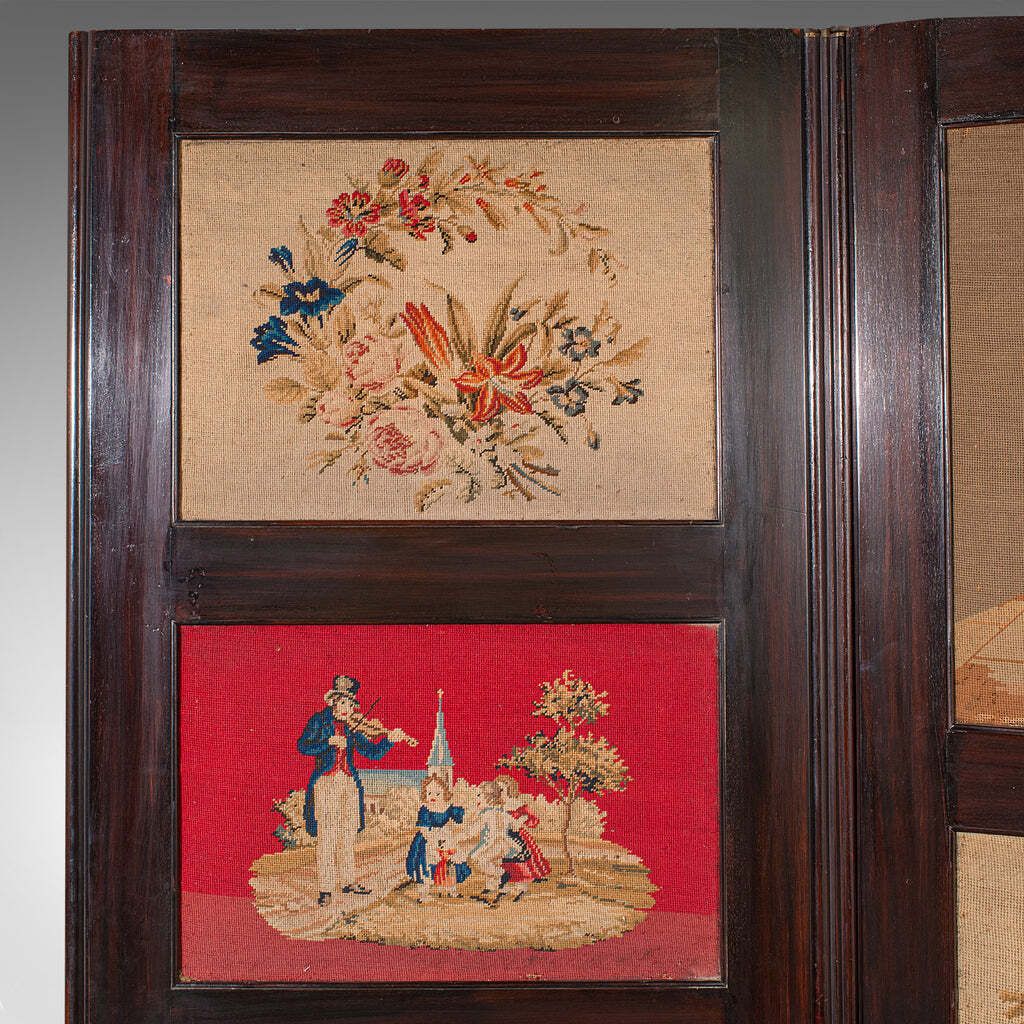 6' 7" Tall Antique Room Divider, English, Needlepoint, Privacy Screen, Regency photo vinterior
