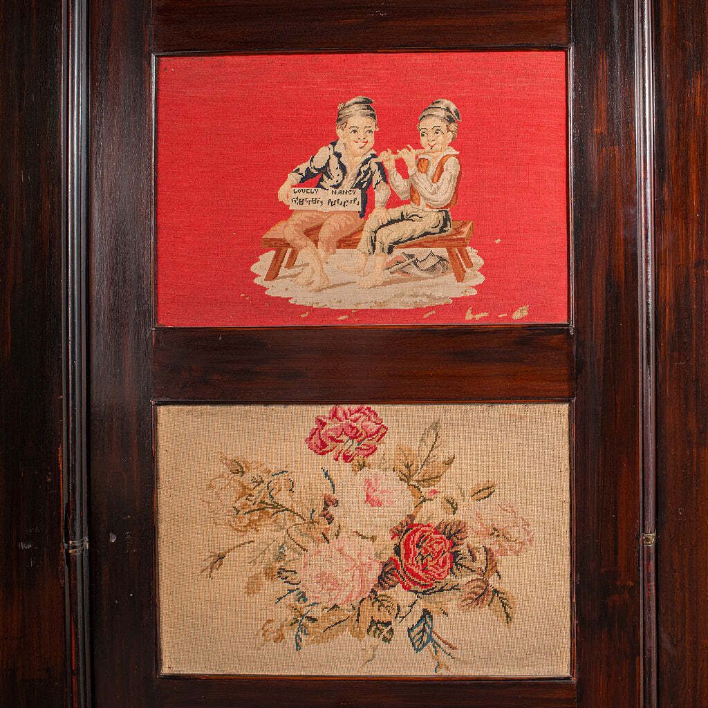 6' 7" Tall Antique Room Divider, English, Needlepoint, Privacy Screen, Regency photo buy
