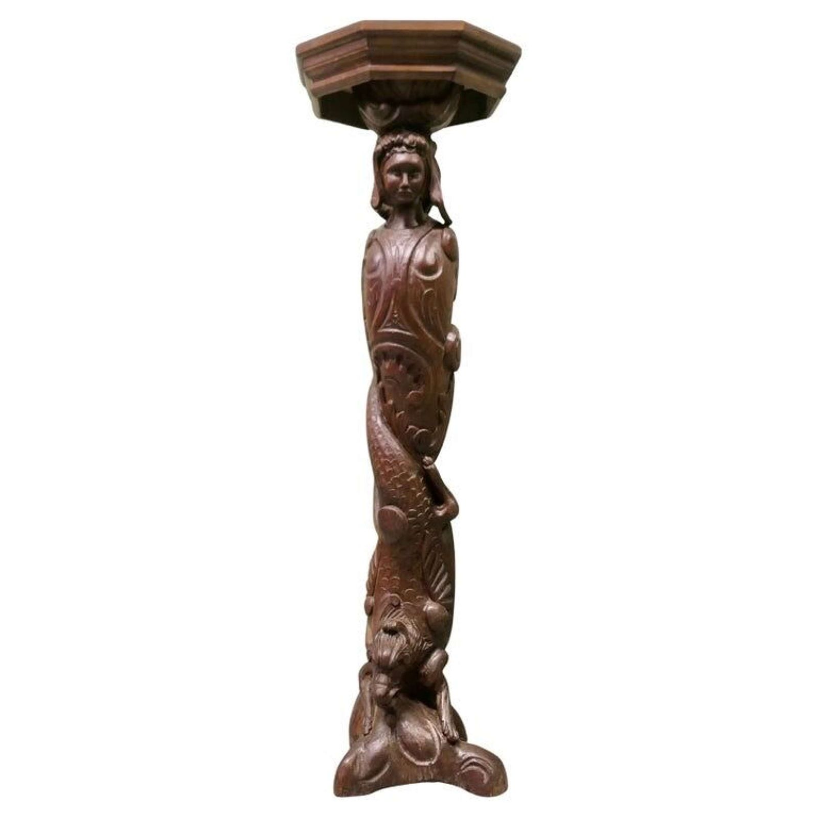 19th Century Carved Oak Caryatid Pedestal