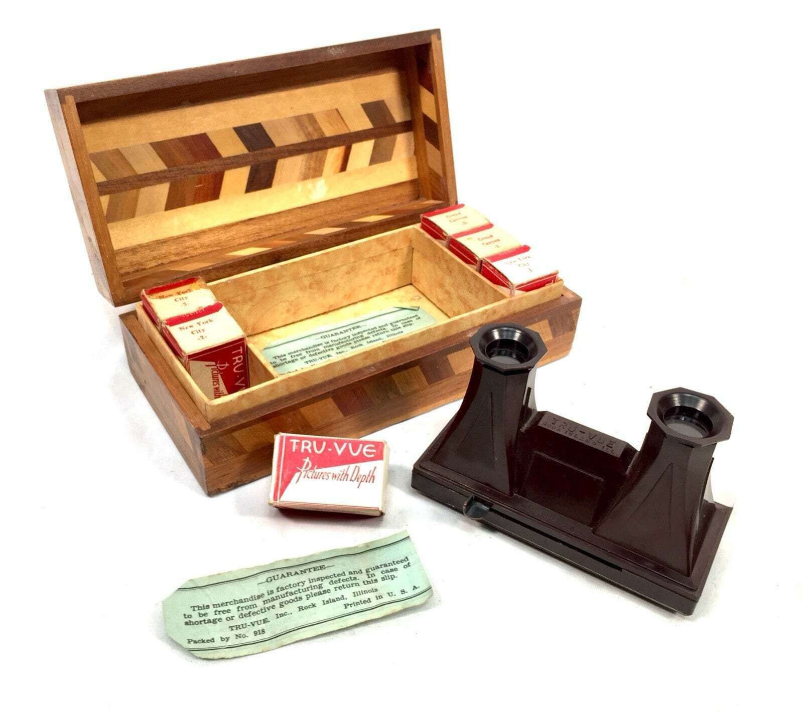Antique 1930s Brown Bakelite Boxed Truvue Stereoviewer / Stereoscope With Reels