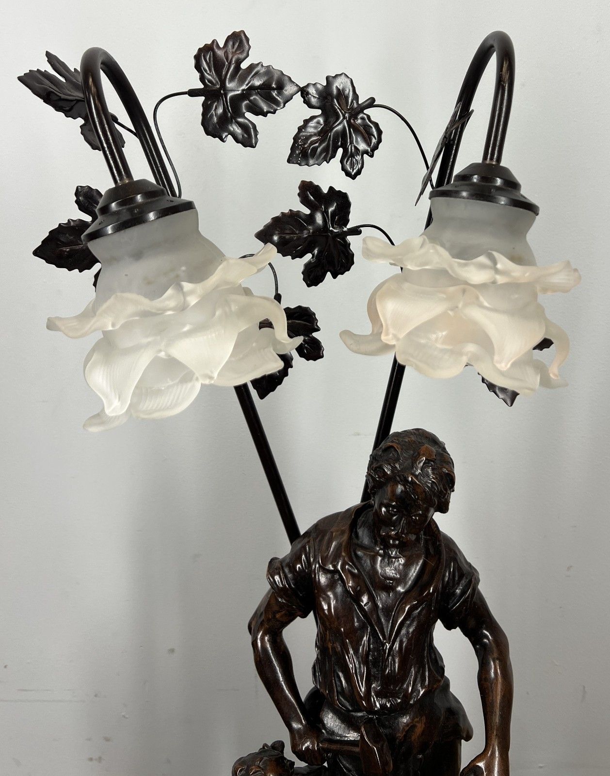 Lamp Vintage French Figural Double Light With Frosted Glass Shades Lot 4407 photo furniture