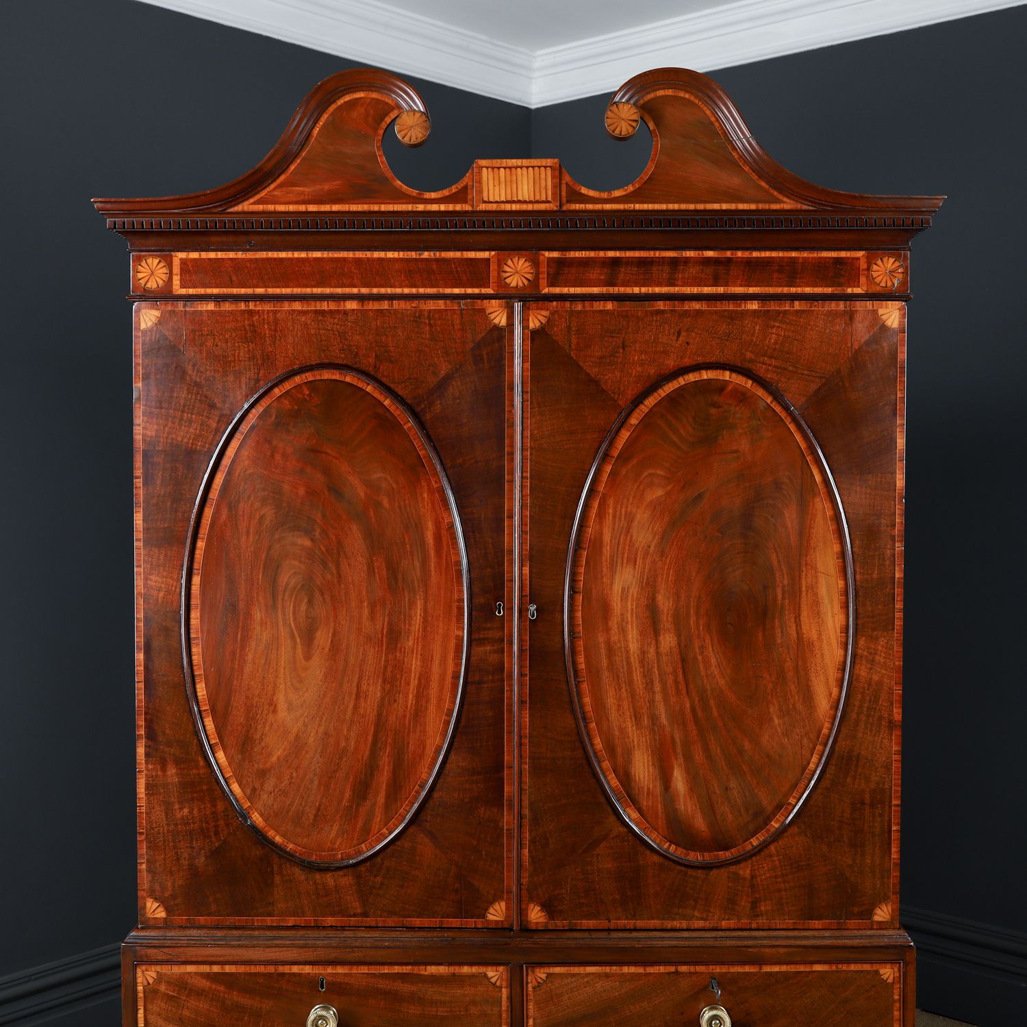 photo furniture English Georgian Flame Mahogany Linen Press Chest Wardrobe Armoire (Circa 1780)