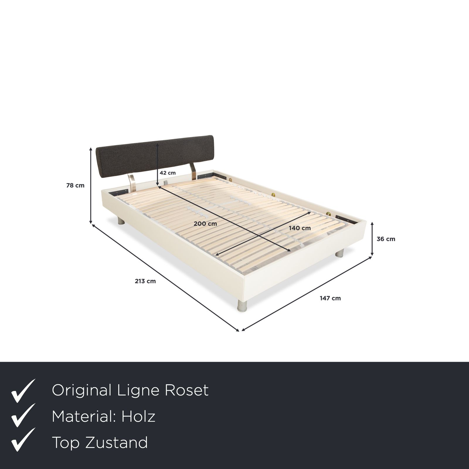 Ligne Roset Wooden Bed, White/Dark Grey, 140 X 200 Cm photo furniture