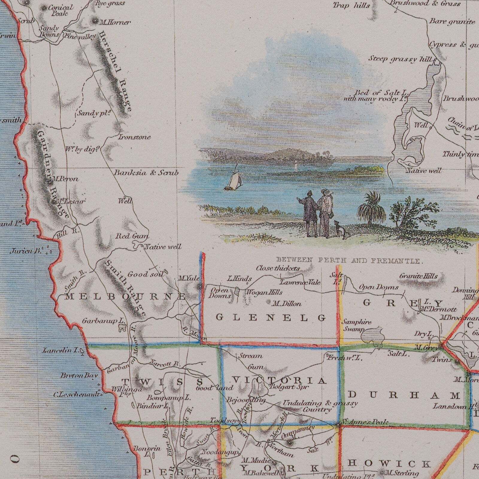Vintage Western Australia Map, Framed Print, Swan River, John Tallis Cartography photo buy