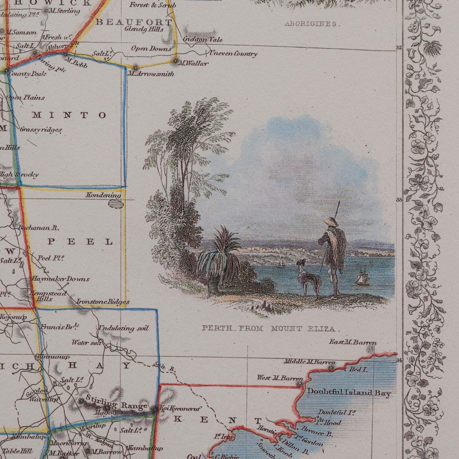 photo furniture Vintage Western Australia Map, Framed Print, Swan River, John Tallis Cartography