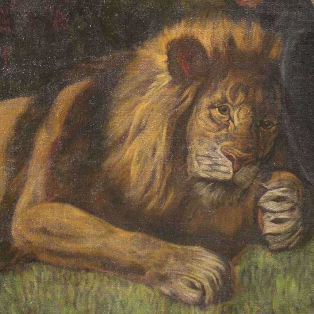 Italian Religious Painting Saint Jerome With Lion From 20th Century photo Art