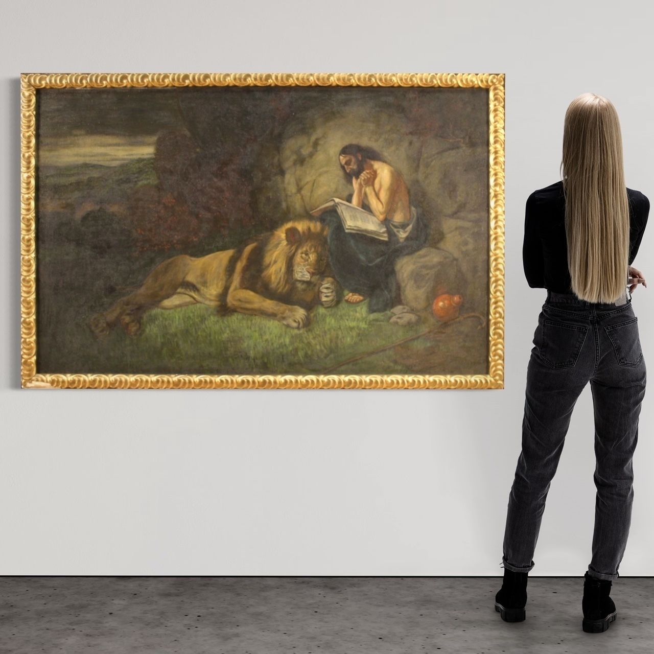 photo buy Italian Religious Painting Saint Jerome With Lion From 20th Century
