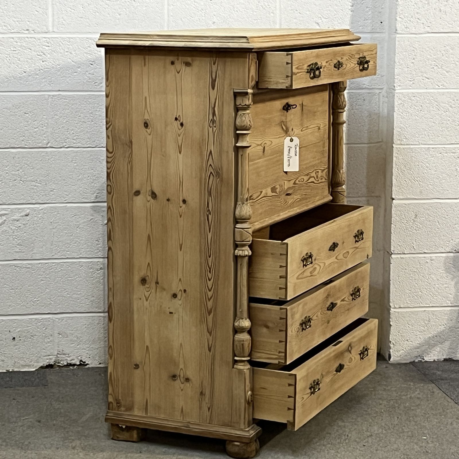 Antique Pine Secretaire Desk With Secret Drawers photo vintage