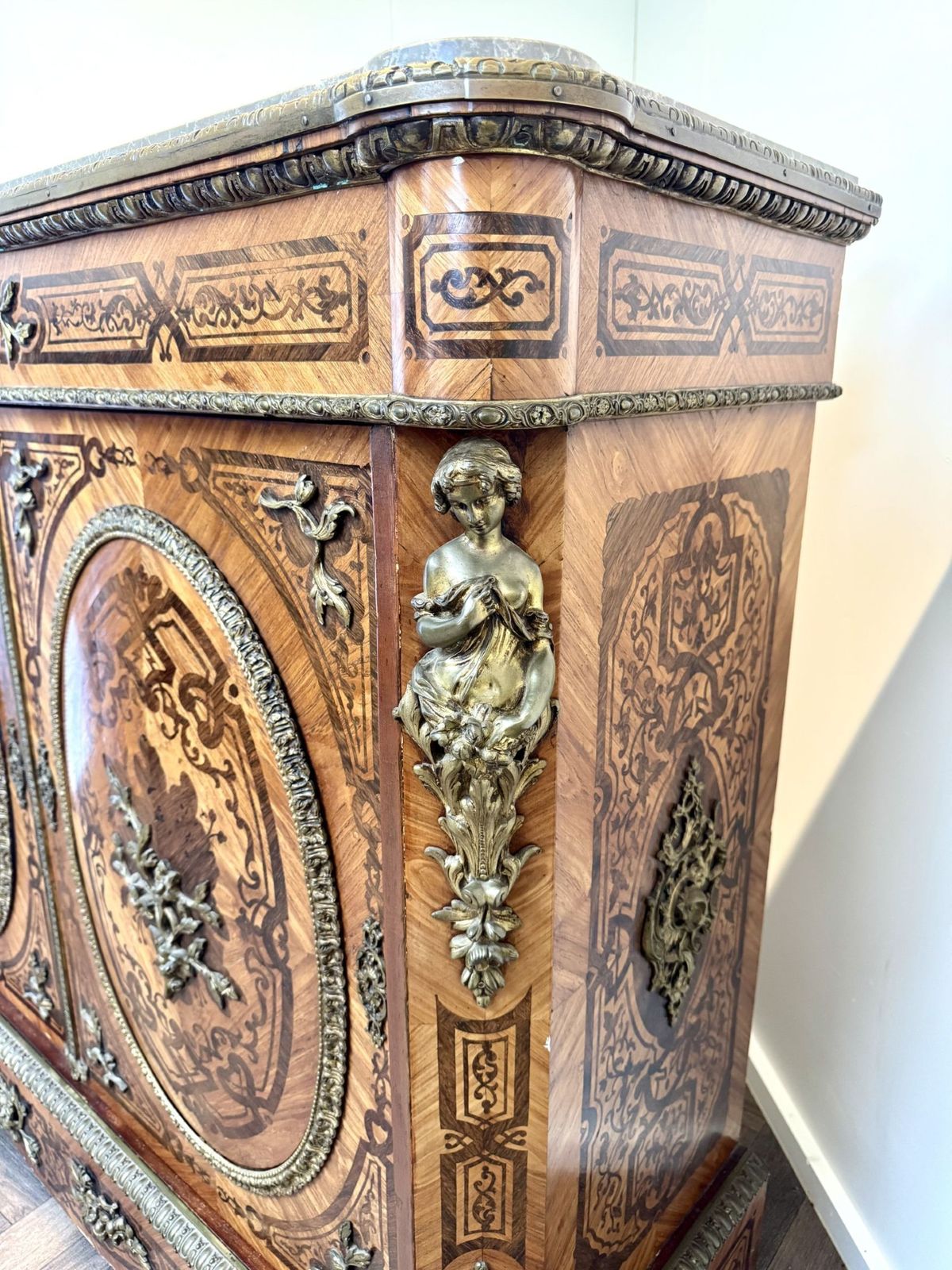 Furniture Exquisite Quality Antique 19th Century French Marquetry Inlaid Cabinet photo