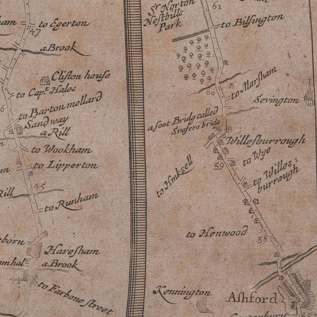 photo furniture Antique Road Map, London To Hythe, Kent, English, Cartography, John Ogilby, 1675