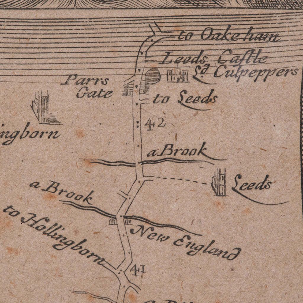 536.0 Antique Road Map, London To Hythe, Kent, English, Cartography, John Ogilby, 1675 photo