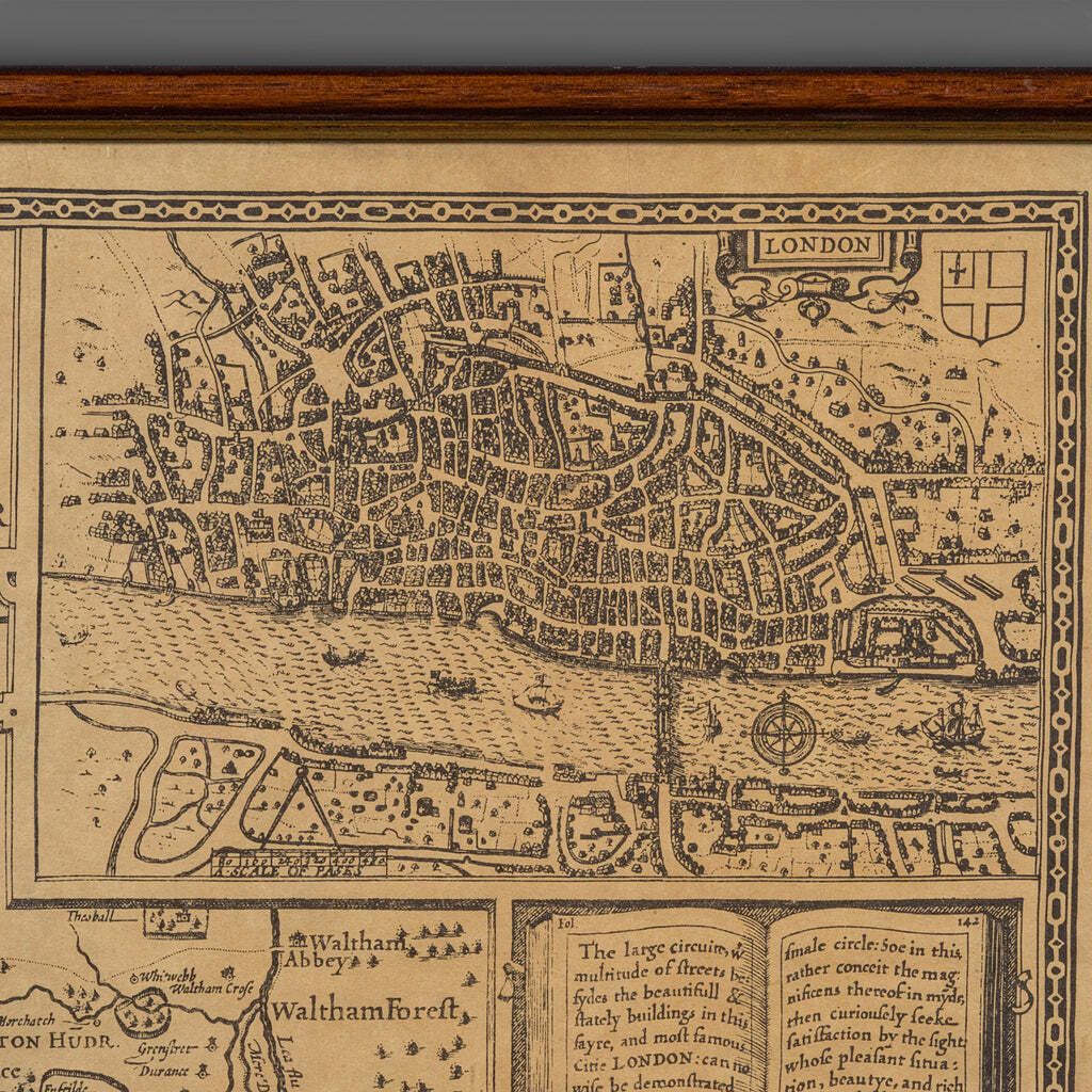 Vintage County Map, Middlesex, English, Framed 16th Century Print, John Norden photo buy