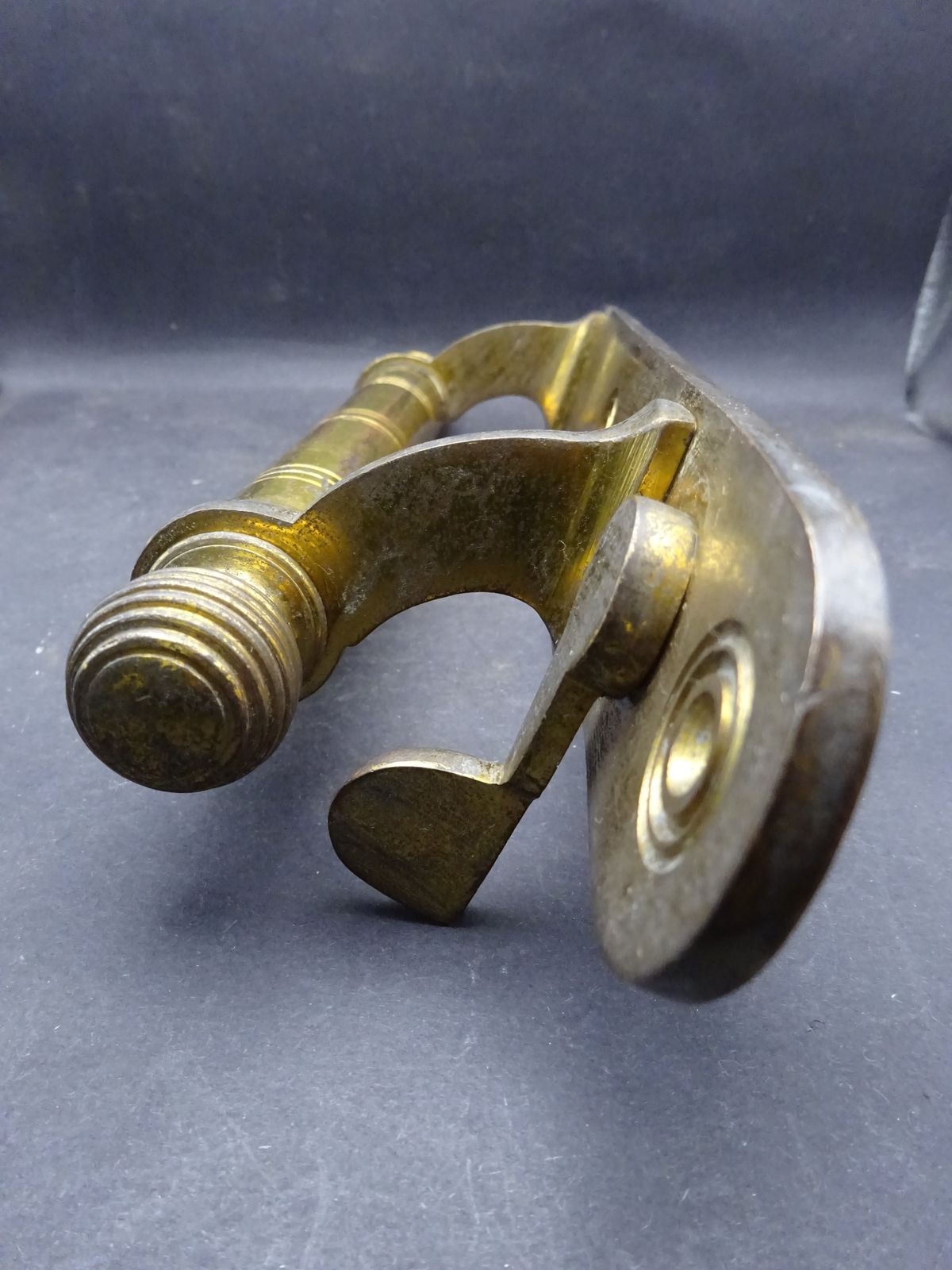 photo vintage Rare Original Victorian Brass Tube Door Pull With Thumb Bit For Latch, James Cartland & Sons 1880s