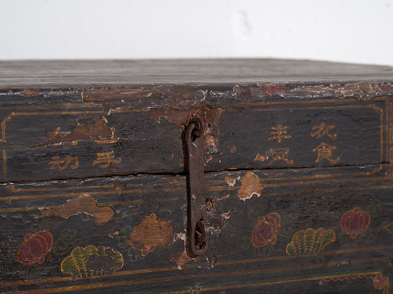 Traditional Chinese Opera Trunk With Illustrated Lotus Flower (China, C.1900) photo furniture