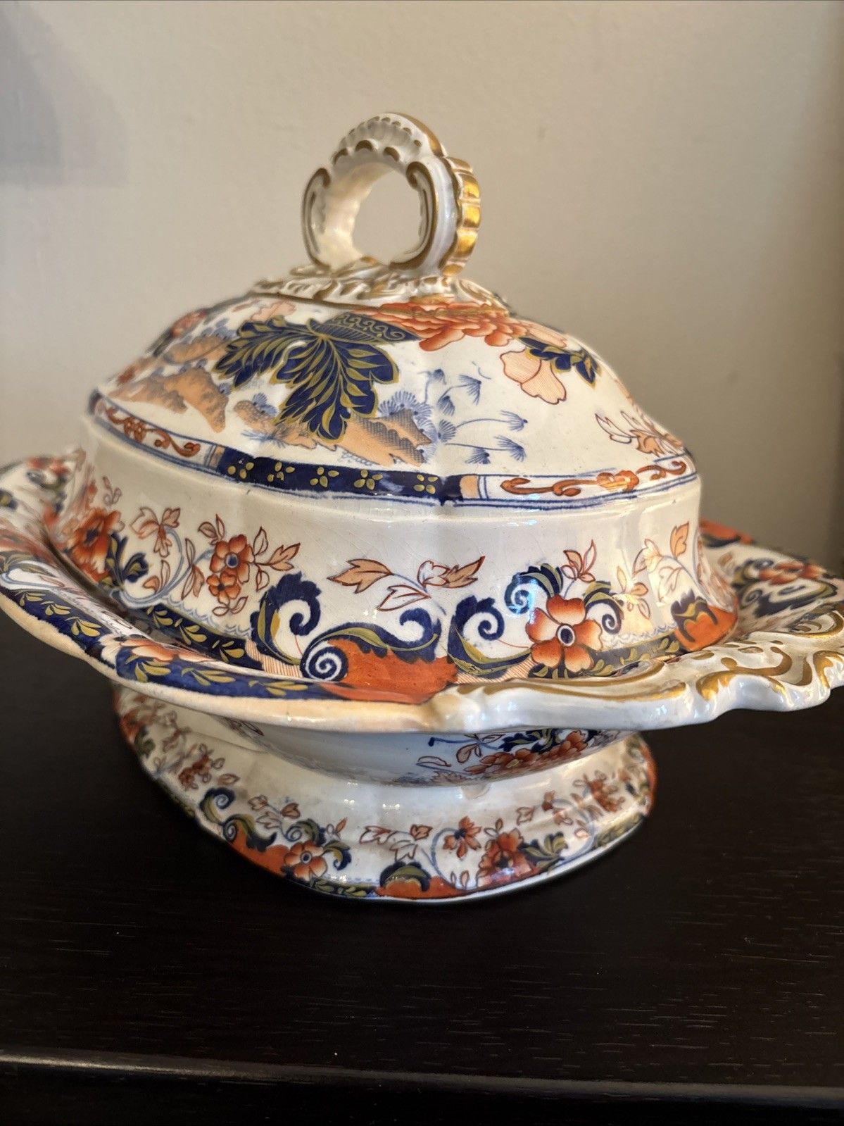 Antique Amherst Japan Ironstone Tureen & Lid Staple Repair Imari C1820–1835 photo furniture