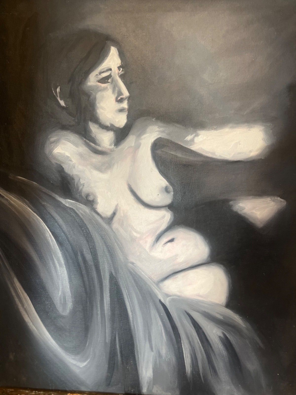 photo for sale Female Nudes Oil Paintings Monochrome Pair On Canvas