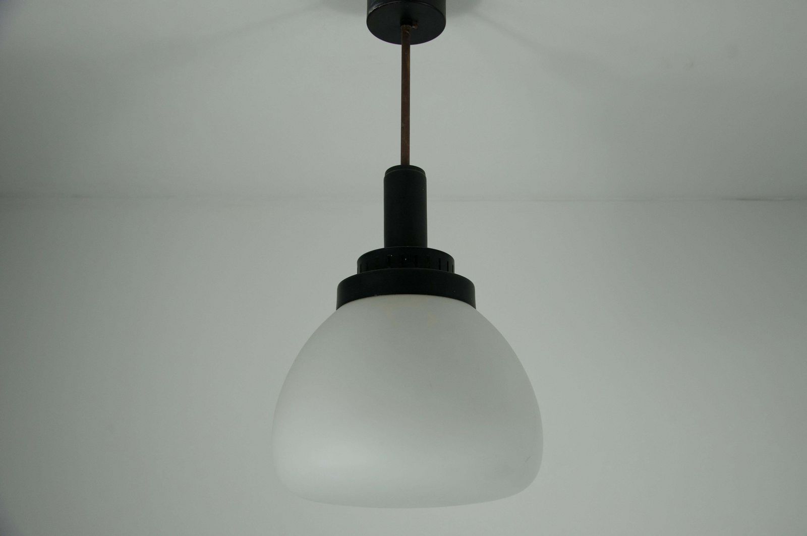 Stilnovo Midcentury Metal And Glass Pendant Lamp, 1960s, Italy photo for sale