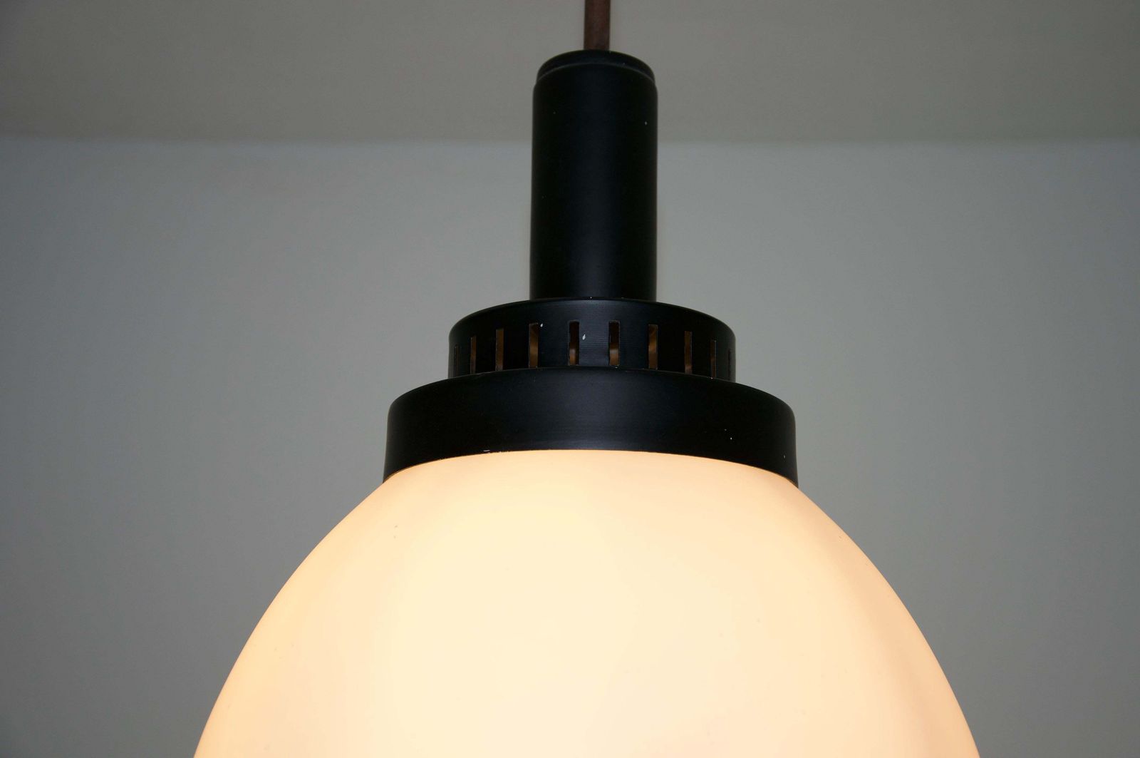 Stilnovo Midcentury Metal And Glass Pendant Lamp, 1960s, Italy photo vintage