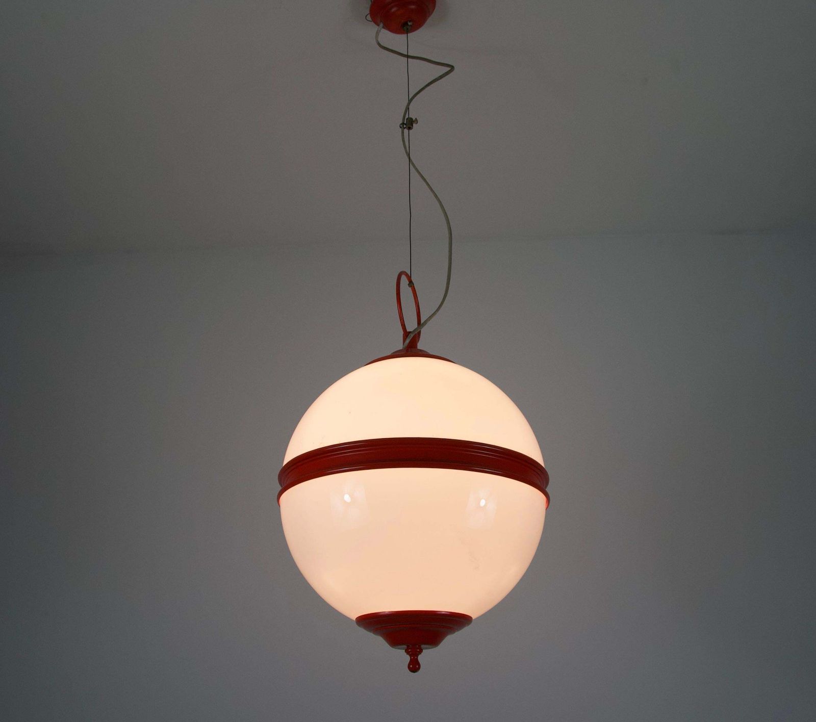 Mid Century Red Metal And Opal Glass Ceiling Lamp, Italy, 1960s photo 1322.0