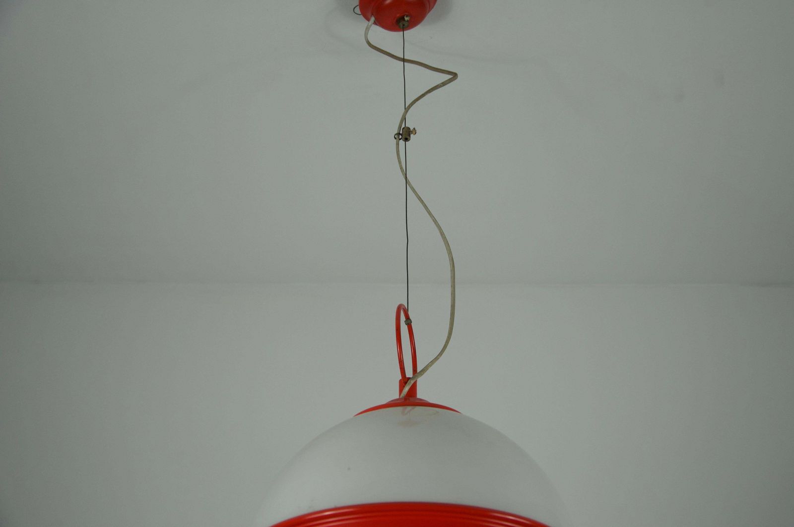 1322.0 Mid Century Red Metal And Opal Glass Ceiling Lamp, Italy, 1960s photo