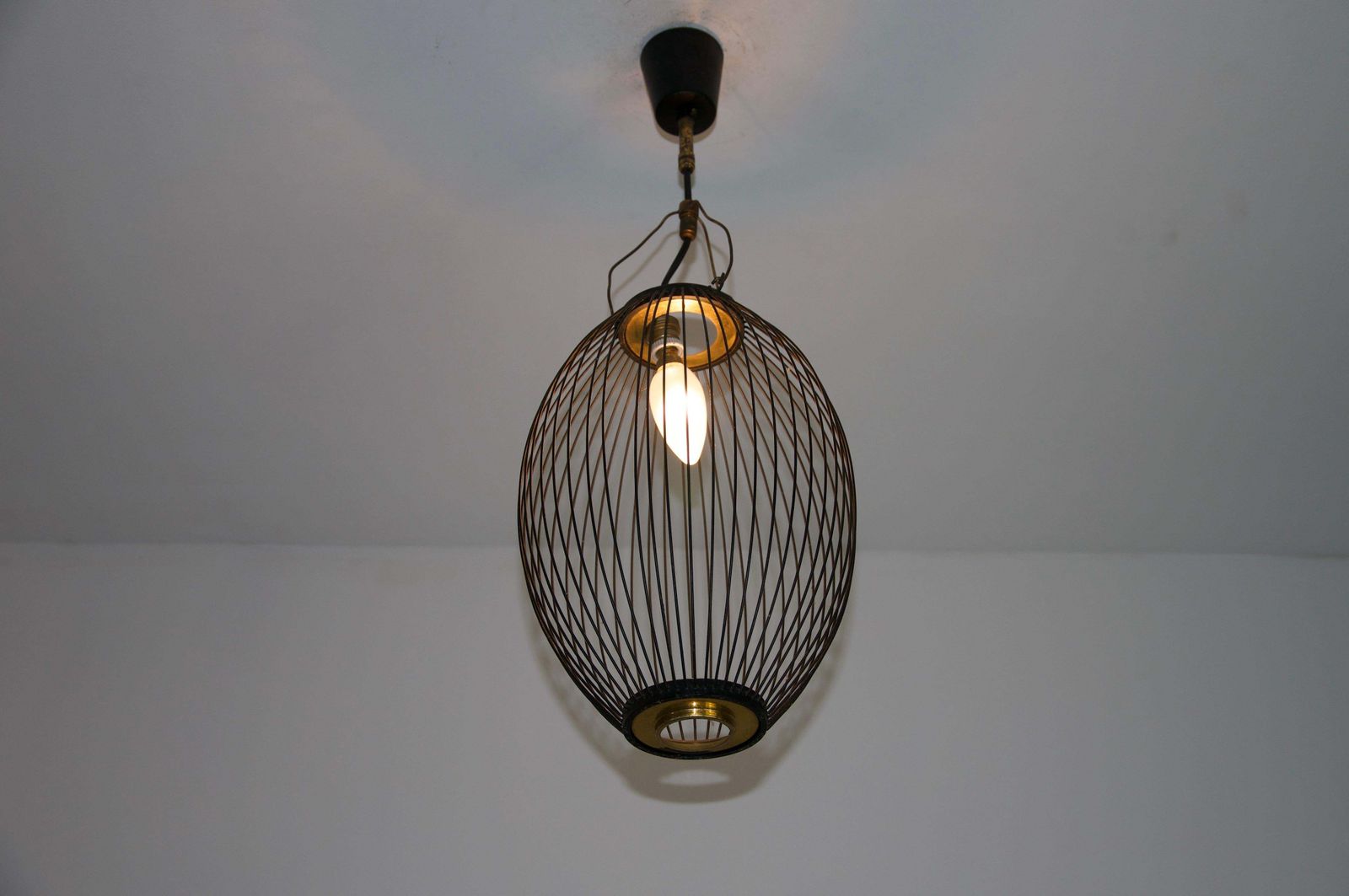1 Of 2 Mid Century Brass And Metal Pendant Lamps, Italy, 1960s photo for sale