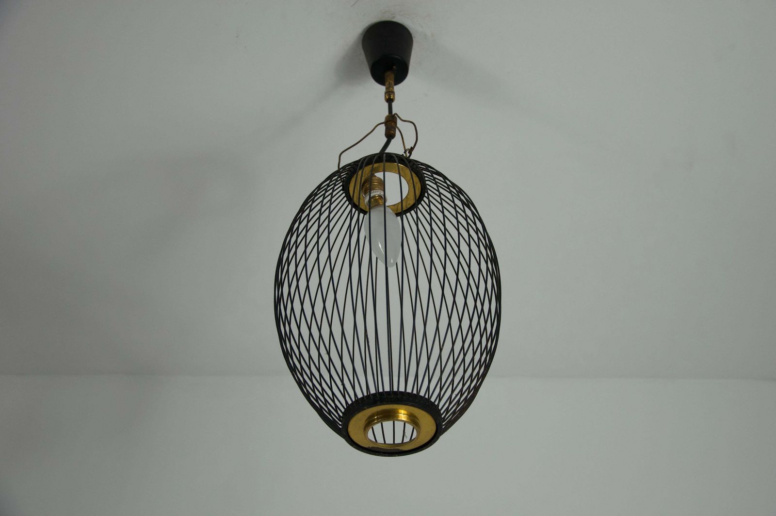 1 Of 2 Mid Century Brass And Metal Pendant Lamps, Italy, 1960s photo vinterior