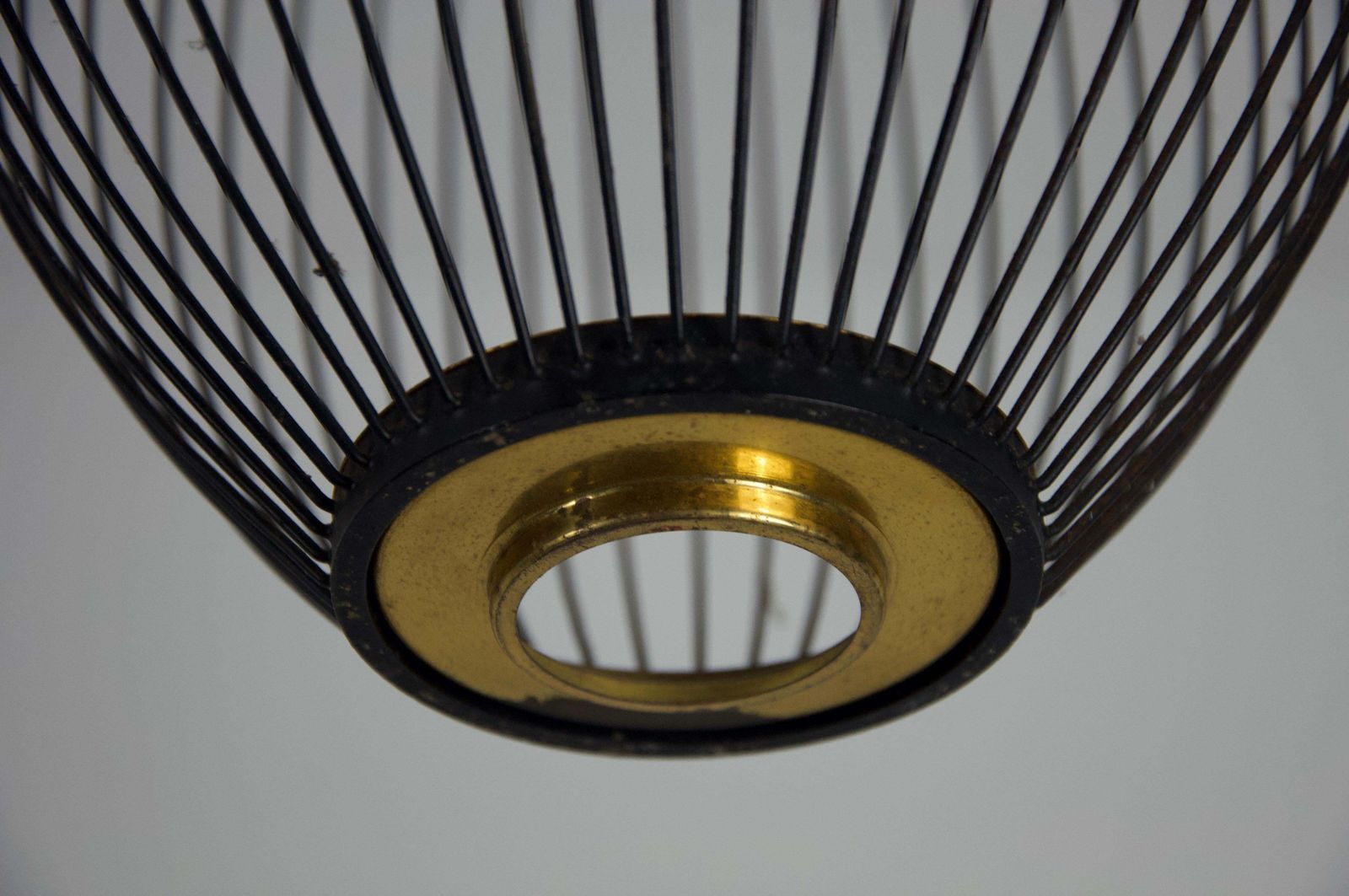 1 Of 2 Mid Century Brass And Metal Pendant Lamps, Italy, 1960s photo vintage