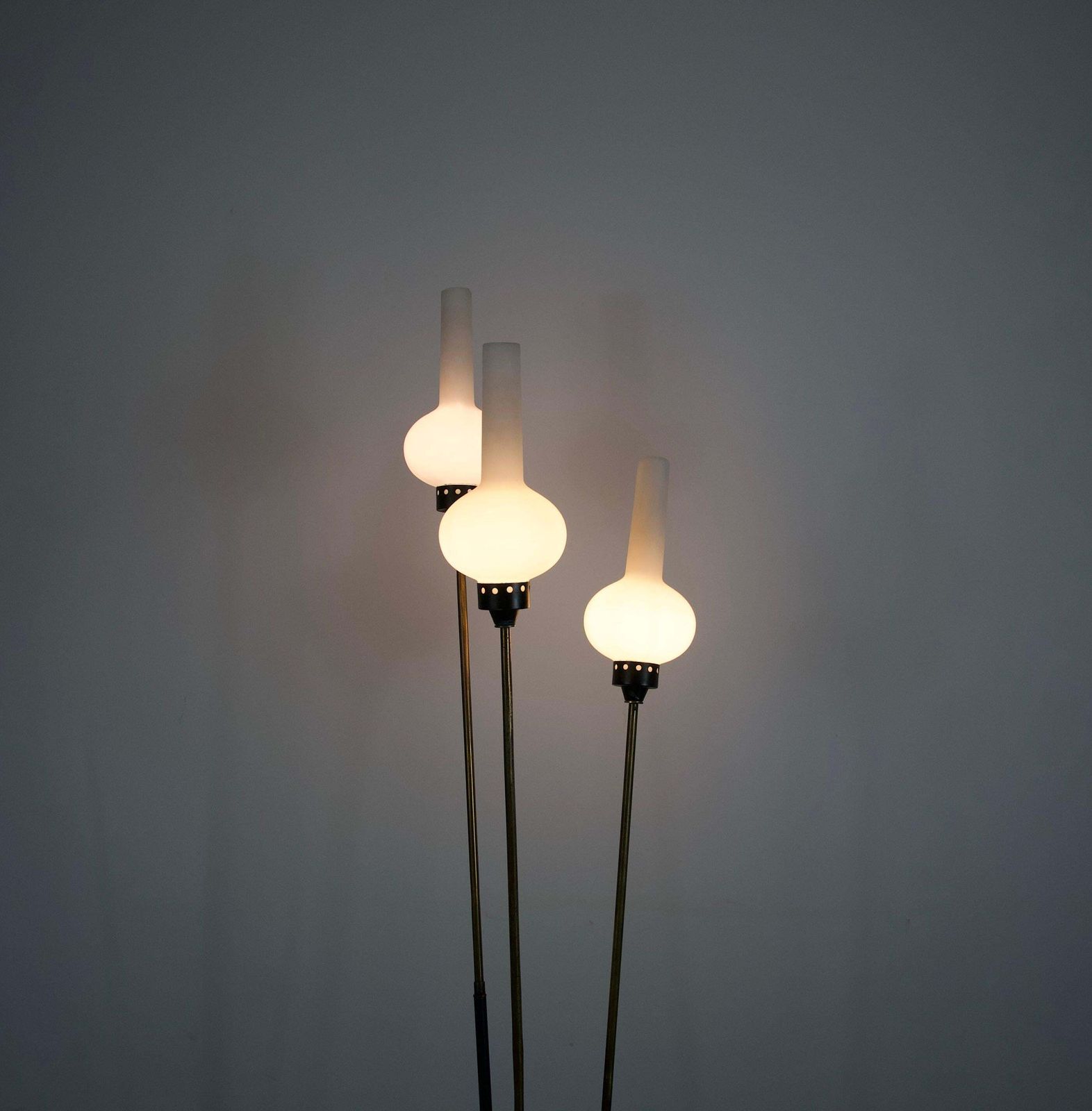 Brass And Opaline Glass Floor Lamp By Stilnovo, Italy, 1960s photo Lighting