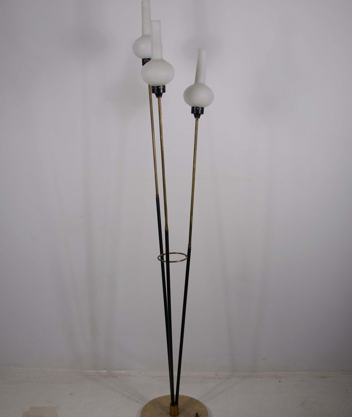 photo buy Brass And Opaline Glass Floor Lamp By Stilnovo, Italy, 1960s