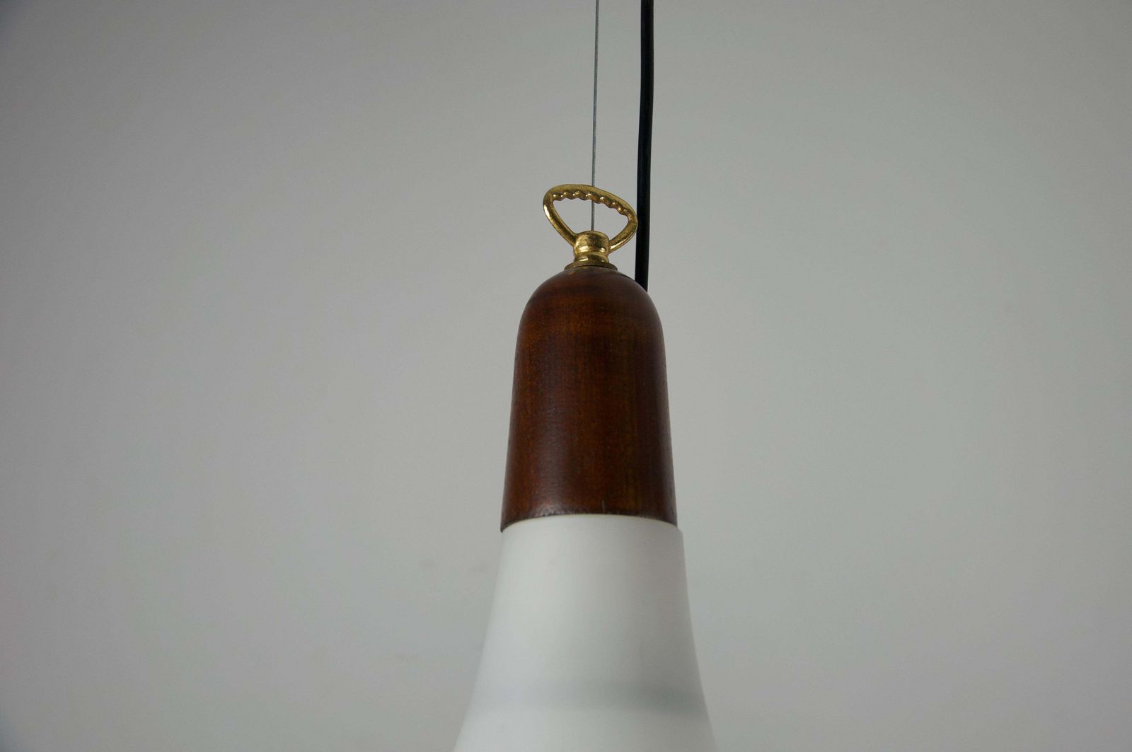 Mid Century Teak And Opal Glass Pendant Lamp, Italy, 1960s photo 1196.0