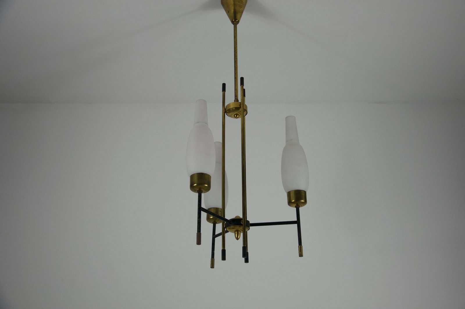Stilnovo Brass And Opal Glass Chandelier, Italy, 1960s photo 1511.0