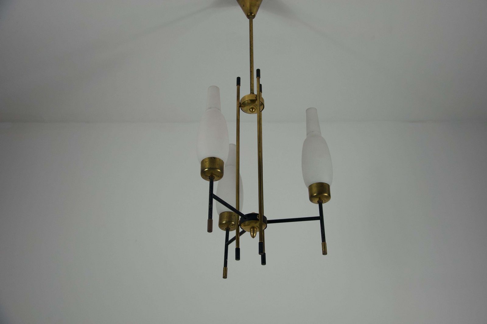Stilnovo Brass And Opal Glass Chandelier, Italy, 1960s photo buy