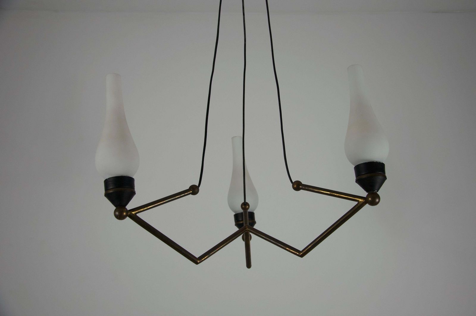 Stilnovo Brass And Opal Glass Chandelier, Italy, 1960s photo furniture